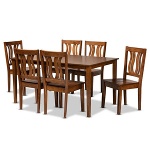 Baxton Studio Baxton Studio 7-Piece Modern Dining Set with Geometric Chairs for Elegant Dining Experiences Zamira Walnut Zamira-Walnut-7PC Dining Set