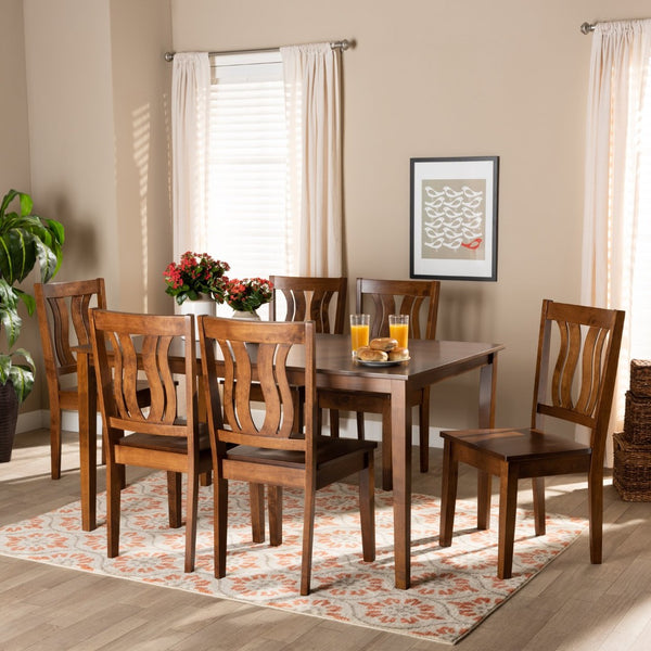 Baxton Studio Baxton Studio 7-Piece Modern Dining Set with Geometric Chairs for Elegant Dining Experiences Zamira Walnut Zamira-Walnut-7PC Dining Set