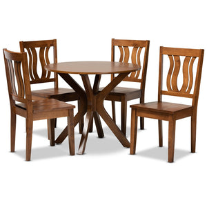 Baxton Studio Baxton Studio Modern 5-Piece Dining Set with Dark Brown Wood, Geometric Design & Comfort Seating Mare Walnut 5-Piece Mare-Walnut-5PC Dining Set