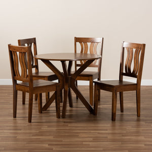 Baxton Studio Baxton Studio Modern 5-Piece Dining Set with Dark Brown Wood, Geometric Design & Comfort Seating Mare Walnut 5-Piece Mare-Walnut-5PC Dining Set