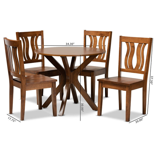 Baxton Studio Baxton Studio Modern 5-Piece Dining Set with Dark Brown Wood, Geometric Design & Comfort Seating Mare Walnut 5-Piece Mare-Walnut-5PC Dining Set