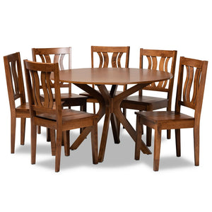 Baxton Studio Baxton Studio Mare 7-Piece Dining Set: Modern Walnut Brown Wood Table & Ergonomic Chairs for Comfort Mare-Walnut-7PC Dining Set