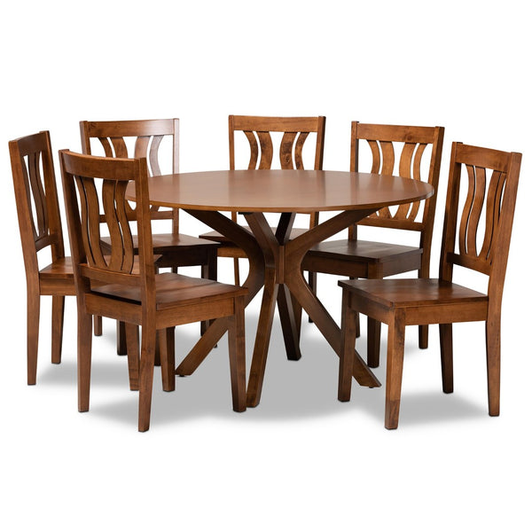 Baxton Studio Baxton Studio Mare 7-Piece Dining Set: Modern Walnut Brown Wood Table & Ergonomic Chairs for Comfort Mare-Walnut-7PC Dining Set