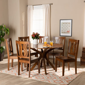 Baxton Studio Baxton Studio Mare 7-Piece Dining Set: Modern Walnut Brown Wood Table & Ergonomic Chairs for Comfort Mare-Walnut-7PC Dining Set