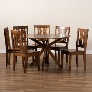 Baxton Studio Baxton Studio Mare 7-Piece Dining Set: Modern Walnut Brown Wood Table & Ergonomic Chairs for Comfort Mare-Walnut-7PC Dining Set