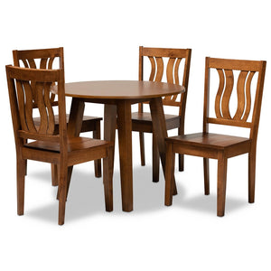 Baxton Studio Baxton Anesa 5-Piece Dining Set: Modern Walnut Brown Wood Table & Chairs for Cozy Gatherings Anesa-Walnut-5PC Dining Set