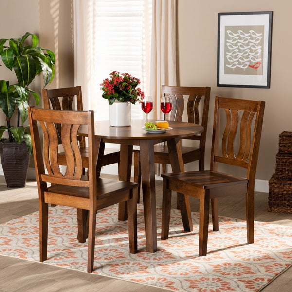 Baxton Studio Baxton Anesa 5-Piece Dining Set: Modern Walnut Brown Wood Table & Chairs for Cozy Gatherings Anesa-Walnut-5PC Dining Set