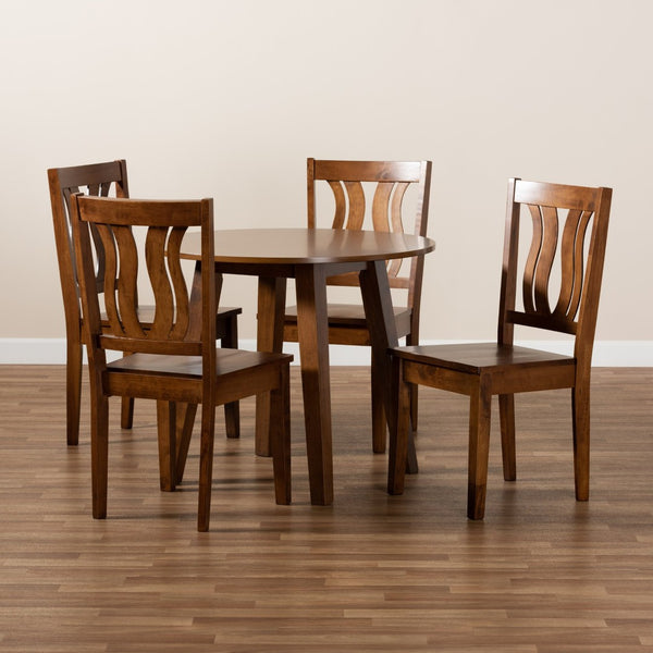 Baxton Studio Baxton Anesa 5-Piece Dining Set: Modern Walnut Brown Wood Table & Chairs for Cozy Gatherings Anesa-Walnut-5PC Dining Set