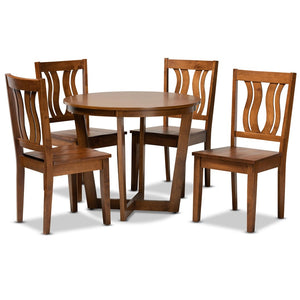 Baxton Studio Baxton Elodia 5-Piece Dining Set - Modern Walnut Brown Table & Scoop-Seat Chairs for Cozy Spaces Elodia-Walnut-5PC Dining Set