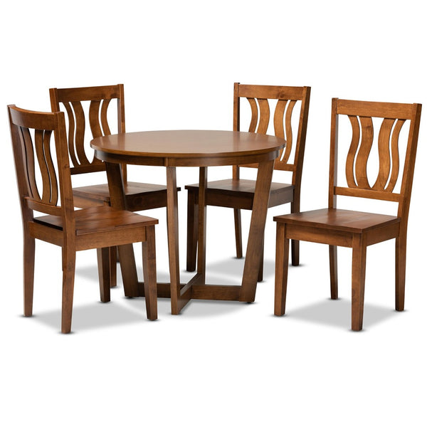 Baxton Studio Baxton Elodia 5-Piece Dining Set - Modern Walnut Brown Table & Scoop-Seat Chairs for Cozy Spaces Elodia-Walnut-5PC Dining Set