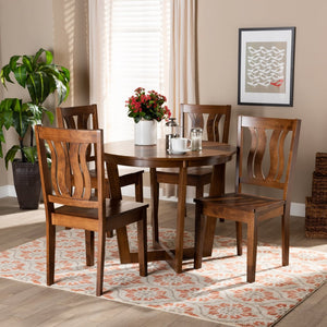 Baxton Studio Baxton Elodia 5-Piece Dining Set - Modern Walnut Brown Table & Scoop-Seat Chairs for Cozy Spaces Elodia-Walnut-5PC Dining Set