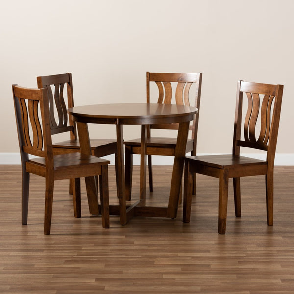Baxton Studio Baxton Elodia 5-Piece Dining Set - Modern Walnut Brown Table & Scoop-Seat Chairs for Cozy Spaces Elodia-Walnut-5PC Dining Set
