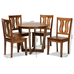Baxton Studio Baxton Elodia 5-Piece Dining Set - Modern Walnut Brown Table & Scoop-Seat Chairs for Cozy Spaces Elodia-Walnut-5PC Dining Set