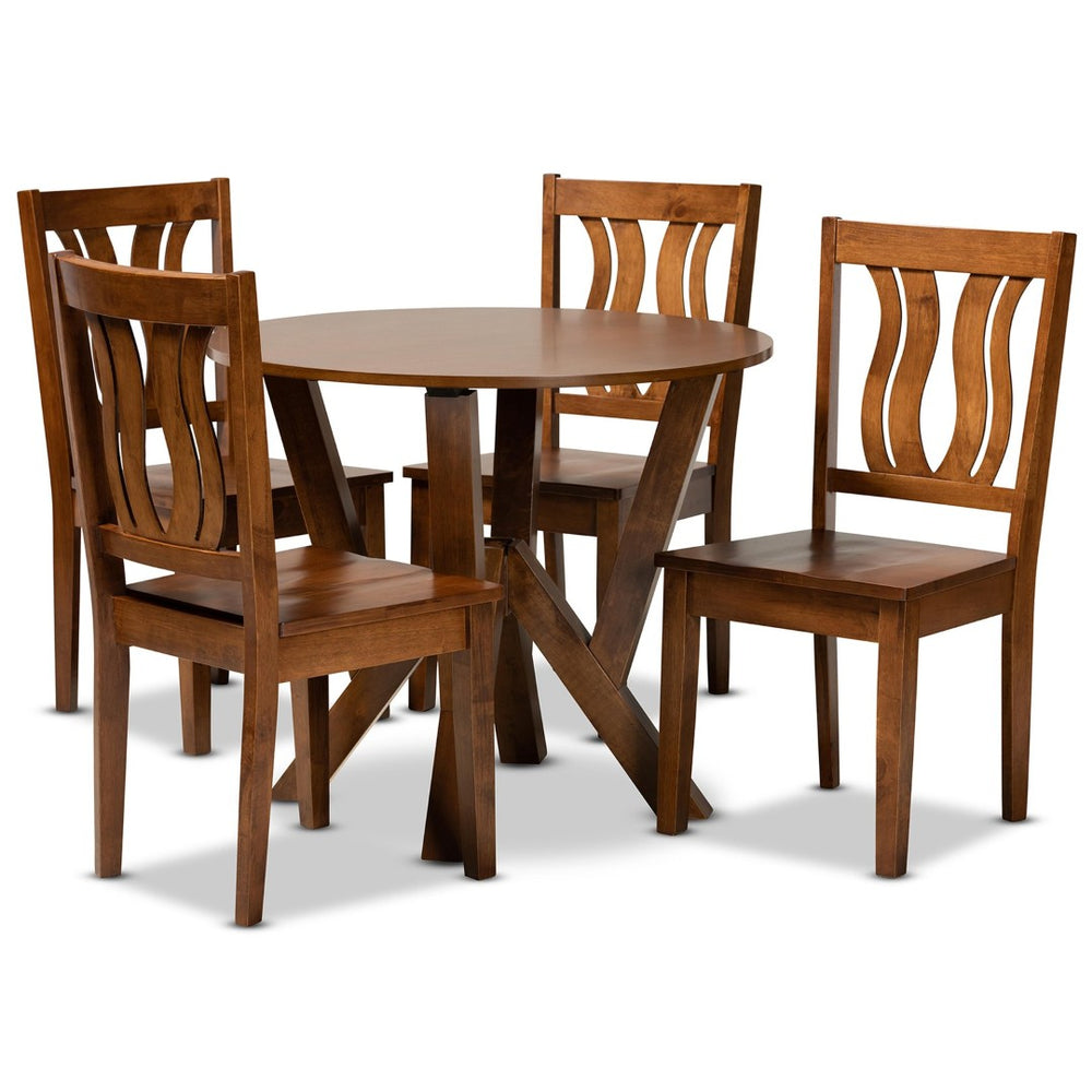 Baxton Studio Baxton Noelia 5-Piece Dining Set - Modern Walnut Brown Wood Table & Chairs for Stylish Gatherings Noelia-Walnut-5PC Dining Set