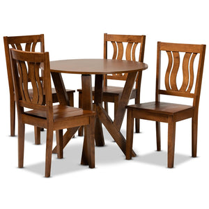 Baxton Studio Baxton Noelia 5-Piece Dining Set - Modern Walnut Brown Wood Table & Chairs for Stylish Gatherings Noelia-Walnut-5PC Dining Set