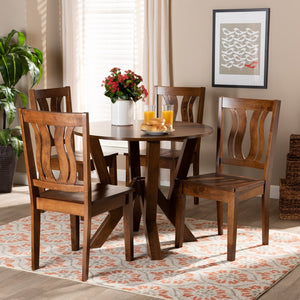 Baxton Studio Baxton Noelia 5-Piece Dining Set - Modern Walnut Brown Wood Table & Chairs for Stylish Gatherings Noelia-Walnut-5PC Dining Set
