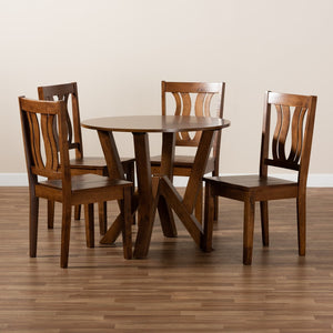 Baxton Studio Baxton Noelia 5-Piece Dining Set - Modern Walnut Brown Wood Table & Chairs for Stylish Gatherings Noelia-Walnut-5PC Dining Set
