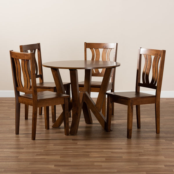 Baxton Studio Baxton Noelia 5-Piece Dining Set - Modern Walnut Brown Wood Table & Chairs for Stylish Gatherings Noelia-Walnut-5PC Dining Set