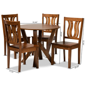 Baxton Studio Baxton Noelia 5-Piece Dining Set - Modern Walnut Brown Wood Table & Chairs for Stylish Gatherings Noelia-Walnut-5PC Dining Set