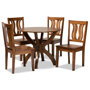 Baxton Studio Baxton Karla 5-Piece Modern Walnut Dining Set with Geometric Chairs for Stylish Gatherings Karla-Walnut-5PC Dining Set