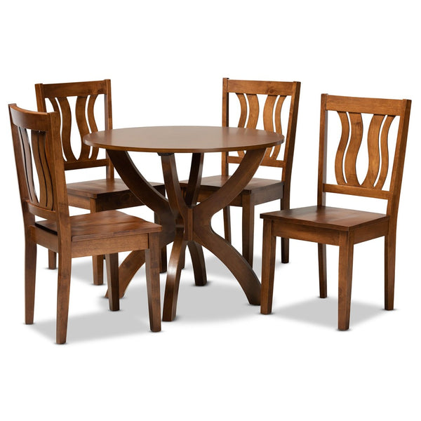 Baxton Studio Baxton Karla 5-Piece Modern Walnut Dining Set with Geometric Chairs for Stylish Gatherings Karla-Walnut-5PC Dining Set