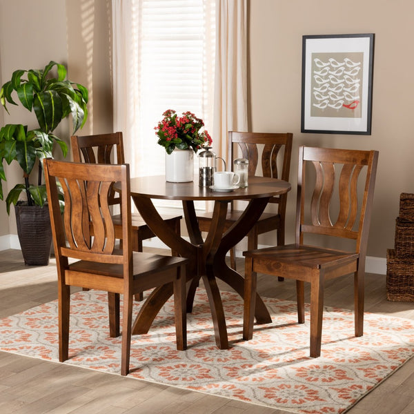 Baxton Studio Baxton Karla 5-Piece Modern Walnut Dining Set with Geometric Chairs for Stylish Gatherings Karla-Walnut-5PC Dining Set