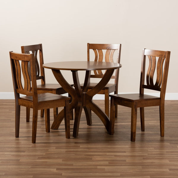 Baxton Studio Baxton Karla 5-Piece Modern Walnut Dining Set with Geometric Chairs for Stylish Gatherings Karla-Walnut-5PC Dining Set