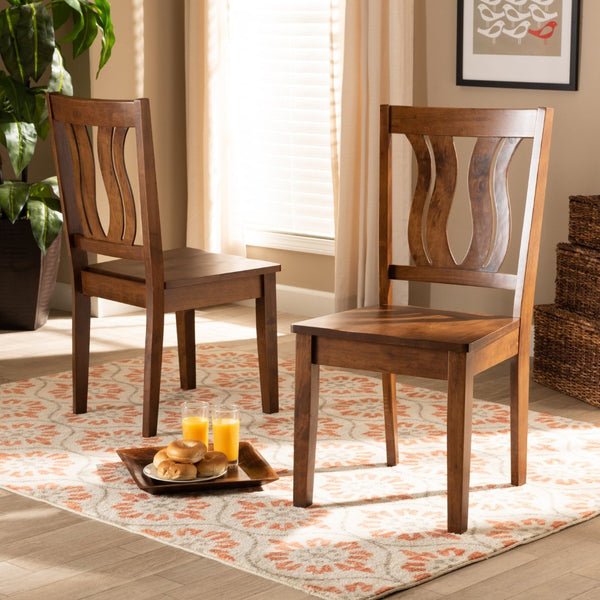 Baxton Studio Baxton Studio Modern Dining Chair Set - Stylish Solid Oak Design with Scoop Seat & Geometric Back Fenton Walnut RH338C-Walnut Wood Scoop Seat-DC-2PK