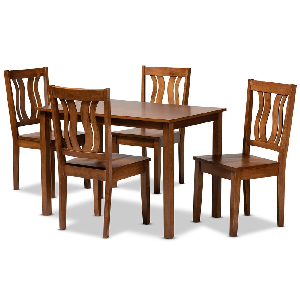 Baxton Studio Baxton Studio Zamira 5-Piece Dining Set - Modern Walnut Brown Wood Table & Geometric Chairs for Style Zamira-Walnut-5PC Dining Set