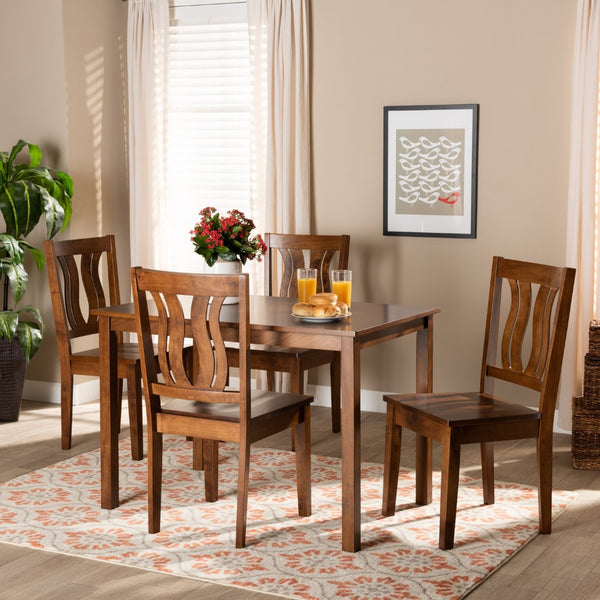 Baxton Studio Baxton Studio Zamira 5-Piece Dining Set - Modern Walnut Brown Wood Table & Geometric Chairs for Style Zamira-Walnut-5PC Dining Set