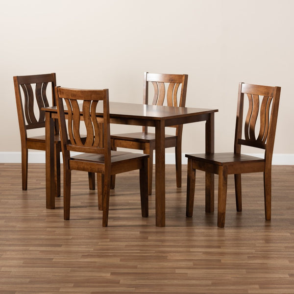 Baxton Studio Baxton Studio Zamira 5-Piece Dining Set - Modern Walnut Brown Wood Table & Geometric Chairs for Style Zamira-Walnut-5PC Dining Set