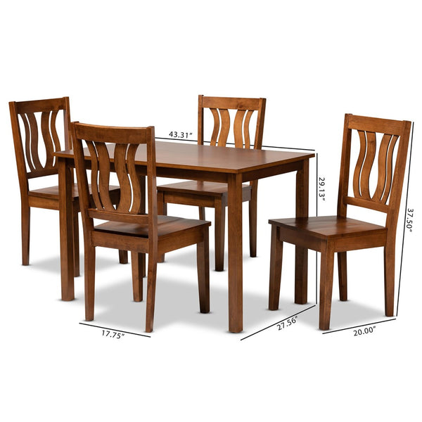 Baxton Studio Baxton Studio Zamira 5-Piece Dining Set - Modern Walnut Brown Wood Table & Geometric Chairs for Style Zamira-Walnut-5PC Dining Set