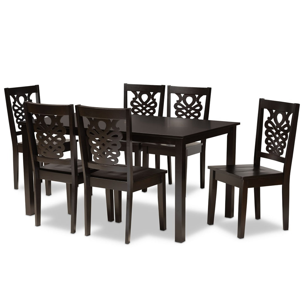 Baxton Studio Baxton Studio Luisa 7-Piece Modern Dining Set with Geometric Chairs & Rich Dark Brown Finish Luisa-Dark Brown-7PC Dining Set