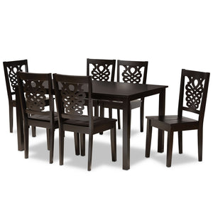 Baxton Studio Baxton Studio Luisa 7-Piece Modern Dining Set with Geometric Chairs & Rich Dark Brown Finish Luisa-Dark Brown-7PC Dining Set