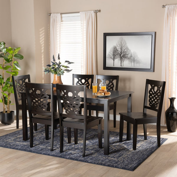 Baxton Studio Baxton Studio Luisa 7-Piece Modern Dining Set with Geometric Chairs & Rich Dark Brown Finish Luisa-Dark Brown-7PC Dining Set