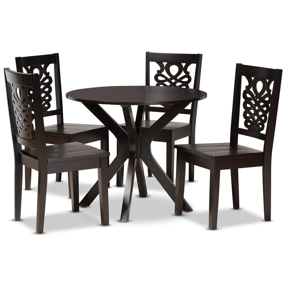 Baxton Studio Baxton Studio Liese 5-Piece Modern Dining Set - Dark Brown Wood with Geometric Cut-Out Chairs Liese-Dark Brown-5PC Dining Set