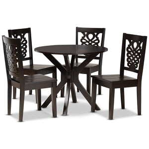Baxton Studio Baxton Studio Liese 5-Piece Modern Dining Set - Dark Brown Wood with Geometric Cut-Out Chairs Liese-Dark Brown-5PC Dining Set