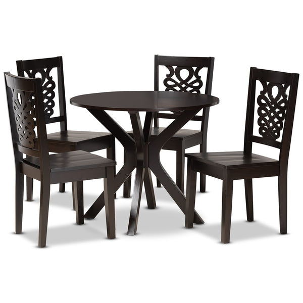 Baxton Studio Baxton Studio Liese 5-Piece Modern Dining Set - Dark Brown Wood with Geometric Cut-Out Chairs Liese-Dark Brown-5PC Dining Set