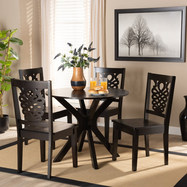Baxton Studio Baxton Studio Liese 5-Piece Modern Dining Set - Dark Brown Wood with Geometric Cut-Out Chairs Liese-Dark Brown-5PC Dining Set