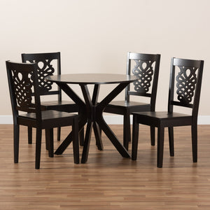 Baxton Studio Baxton Studio Liese 5-Piece Modern Dining Set - Dark Brown Wood with Geometric Cut-Out Chairs Liese-Dark Brown-5PC Dining Set