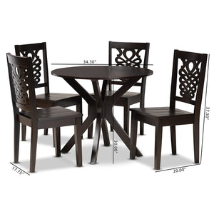 Baxton Studio Baxton Studio Liese 5-Piece Modern Dining Set - Dark Brown Wood with Geometric Cut-Out Chairs Liese-Dark Brown-5PC Dining Set