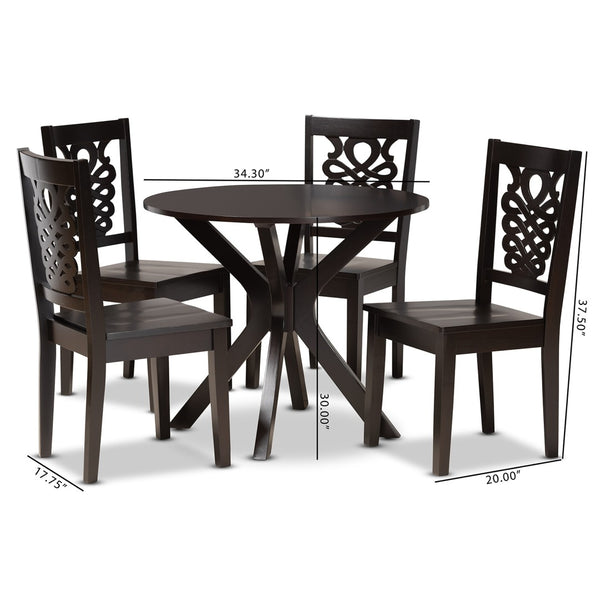 Baxton Studio Baxton Studio Liese 5-Piece Modern Dining Set - Dark Brown Wood with Geometric Cut-Out Chairs Liese-Dark Brown-5PC Dining Set
