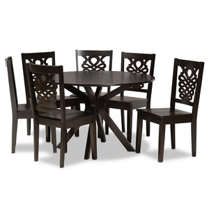 Baxton Studio Baxton Studio Liese 7-Piece Dining Set - Modern Dark Brown Wood Table & Chairs for Family Gatherings Liese-Dark Brown-7PC Dining Set