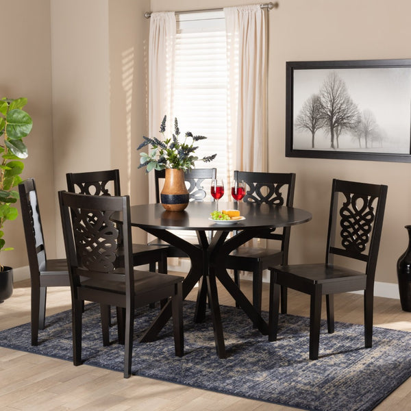 Baxton Studio Baxton Studio Liese 7-Piece Dining Set - Modern Dark Brown Wood Table & Chairs for Family Gatherings Liese-Dark Brown-7PC Dining Set