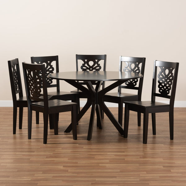 Baxton Studio Baxton Studio Liese 7-Piece Dining Set - Modern Dark Brown Wood Table & Chairs for Family Gatherings Liese-Dark Brown-7PC Dining Set