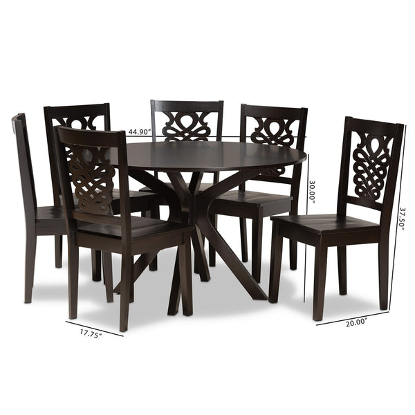 Baxton Studio Baxton Studio Liese 7-Piece Dining Set - Modern Dark Brown Wood Table & Chairs for Family Gatherings Liese-Dark Brown-7PC Dining Set