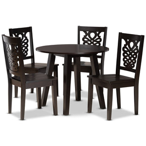 Baxton Studio Baxton Studio Mina 5-Piece Dining Set – Modern Dark Brown Wood Table & Geometric Chair Design Mina-Dark Brown-5PC Dining Set