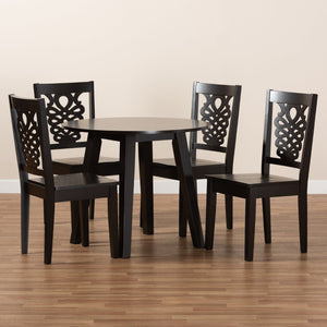 Baxton Studio Baxton Studio Mina 5-Piece Dining Set – Modern Dark Brown Wood Table & Geometric Chair Design Mina-Dark Brown-5PC Dining Set