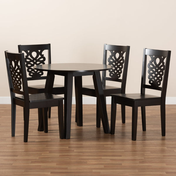 Baxton Studio Baxton Studio Mina 5-Piece Dining Set – Modern Dark Brown Wood Table & Geometric Chair Design Mina-Dark Brown-5PC Dining Set