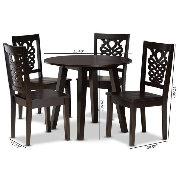 Baxton Studio Baxton Studio Mina 5-Piece Dining Set – Modern Dark Brown Wood Table & Geometric Chair Design Mina-Dark Brown-5PC Dining Set